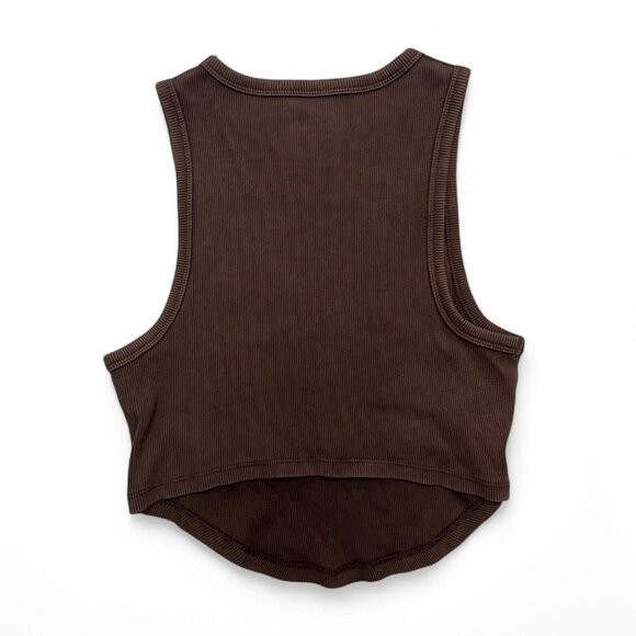 Aerie Chocolate Brown Ribbed Curved Hem Tank Top Cropped Size L - Picture 3 of 4